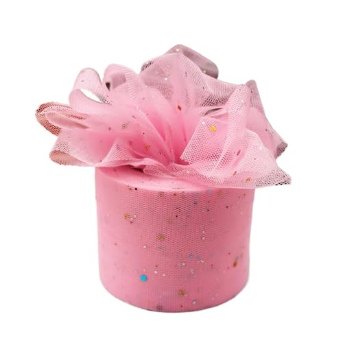 QIUSHIBO TüLlrolle 6 cm 25 Yards Tüll Rollen Glitter Pulver Pailletten Mesh Band DIY Mädchen Hairbow Headhands Poms Tutu Rock Giftbag Decor TüLl Stoff Rolle(Light Pink) von QIUSHIBO