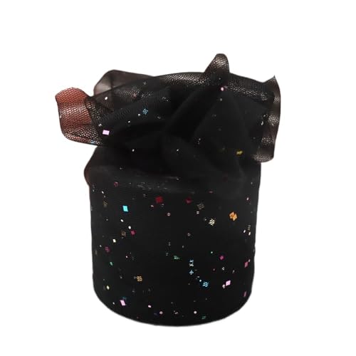 QIUSHIBO TüLlrolle 6 cm 25 Yards Tüll Rollen Glitter Pulver Pailletten Mesh Band DIY Mädchen Hairbow Headhands Poms Tutu Rock Giftbag Decor TüLl Stoff Rolle(Noir) von QIUSHIBO