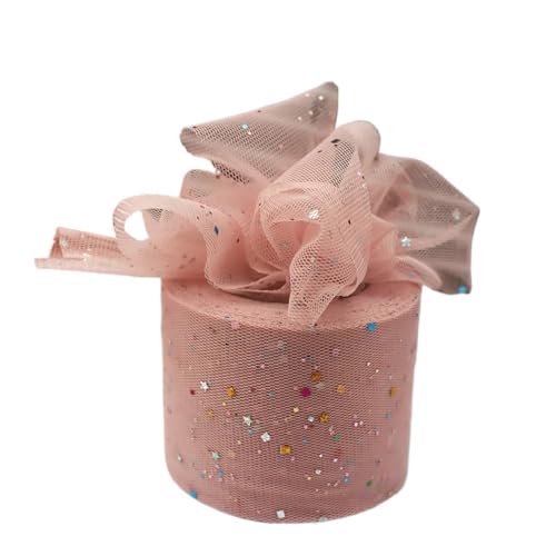 QIUSHIBO TüLlrolle 6 cm 25 Yards Tüll Rollen Glitter Pulver Pailletten Mesh Band DIY Mädchen Hairbow Headhands Poms Tutu Rock Giftbag Decor TüLl Stoff Rolle(Pastel Pink) von QIUSHIBO