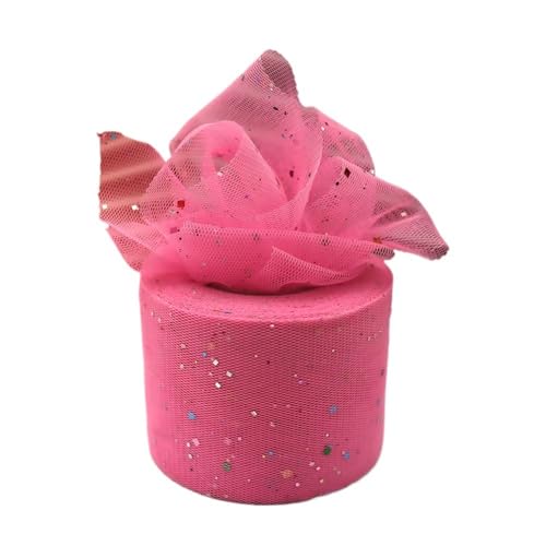 QIUSHIBO TüLlrolle 6 cm 25 Yards Tüll Rollen Glitter Pulver Pailletten Mesh Band DIY Mädchen Hairbow Headhands Poms Tutu Rock Giftbag Decor TüLl Stoff Rolle(Pink) von QIUSHIBO