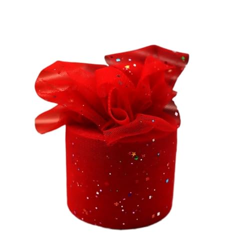QIUSHIBO TüLlrolle 6 cm 25 Yards Tüll Rollen Glitter Pulver Pailletten Mesh Band DIY Mädchen Hairbow Headhands Poms Tutu Rock Giftbag Decor TüLl Stoff Rolle(Red) von QIUSHIBO