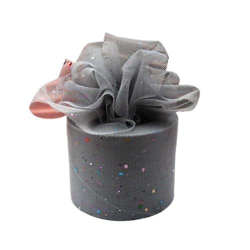 QIUSHIBO TüLlrolle 6 cm 25 Yards Tüll Rollen Glitter Pulver Pailletten Mesh Band DIY Mädchen Hairbow Headhands Poms Tutu Rock Giftbag Decor TüLl Stoff Rolle(Silver) von QIUSHIBO