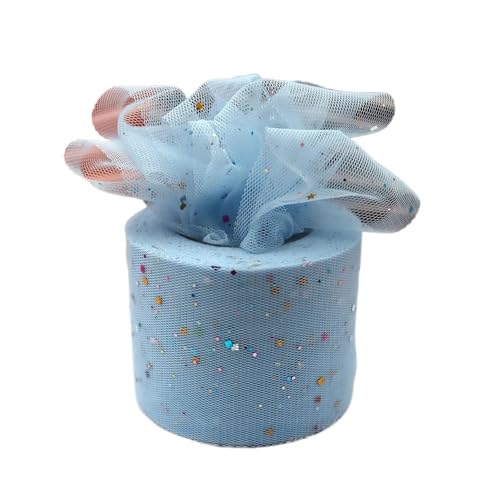 QIUSHIBO TüLlrolle 6 cm 25 Yards Tüll Rollen Glitter Pulver Pailletten Mesh Band DIY Mädchen Hairbow Headhands Poms Tutu Rock Giftbag Decor TüLl Stoff Rolle(Sky Blue) von QIUSHIBO