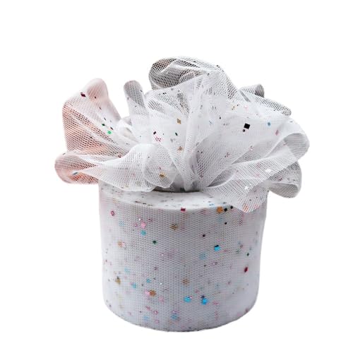 QIUSHIBO TüLlrolle 6 cm 25 Yards Tüll Rollen Glitter Pulver Pailletten Mesh Band DIY Mädchen Hairbow Headhands Poms Tutu Rock Giftbag Decor TüLl Stoff Rolle(White) von QIUSHIBO