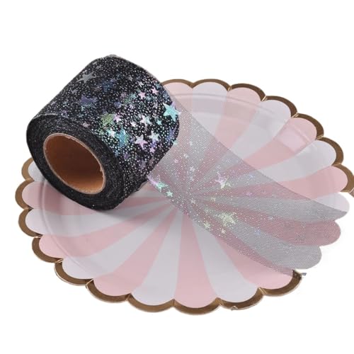 QIUSHIBO TüLlrolle 6cm x 5 Yard/Rolle Regenbogen Glitter Tüll Rolle Pailletten Schiere Stoff DIY Handwerk Geschenk Tutu Rock Home Hochzeit Decora TüLl Stoff Rolle(Black 5Y) von QIUSHIBO