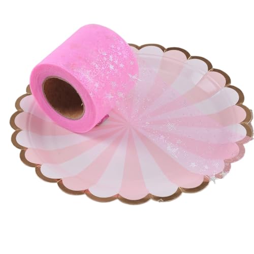 QIUSHIBO TüLlrolle 6cm x 5 Yard/Rolle Regenbogen Glitter Tüll Rolle Pailletten Schiere Stoff DIY Handwerk Geschenk Tutu Rock Home Hochzeit Decora TüLl Stoff Rolle(Deep pink 5Y) von QIUSHIBO