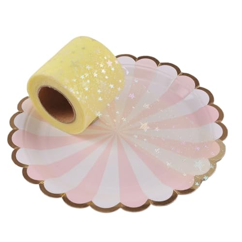 QIUSHIBO TüLlrolle 6cm x 5 Yard/Rolle Regenbogen Glitter Tüll Rolle Pailletten Schiere Stoff DIY Handwerk Geschenk Tutu Rock Home Hochzeit Decora TüLl Stoff Rolle(Light Yellow 5Y) von QIUSHIBO