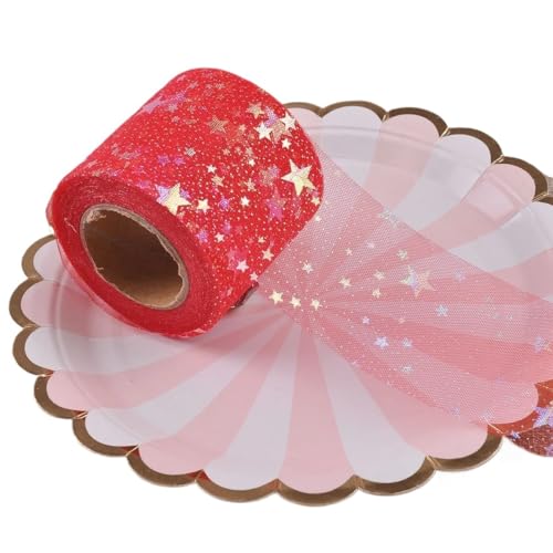QIUSHIBO TüLlrolle 6cm x 5 Yard/Rolle Regenbogen Glitter Tüll Rolle Pailletten Schiere Stoff DIY Handwerk Geschenk Tutu Rock Home Hochzeit Decora TüLl Stoff Rolle(Red 5Y) von QIUSHIBO