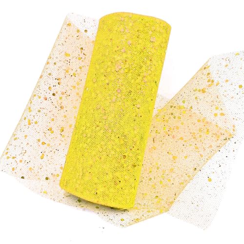 QIUSHIBO TüLlrolle Glitzer-Tüllstoffrolle, 15,2 cm, 9,1 m, glitzernde Pailletten, Spulennetz for Hochzeit, Tutu, Rock, Geschenkverpackung, Party-Dekoration TüLl Stoff Rolle(Gold) von QIUSHIBO