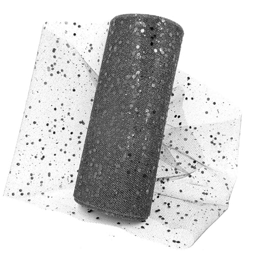 QIUSHIBO TüLlrolle Glitzer-Tüllstoffrolle, 15,2 cm, 9,1 m, glitzernde Pailletten, Spulennetz for Hochzeit, Tutu, Rock, Geschenkverpackung, Party-Dekoration TüLl Stoff Rolle(Noir) von QIUSHIBO