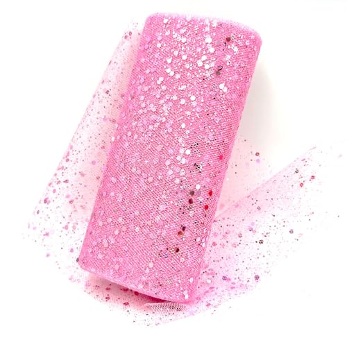 QIUSHIBO TüLlrolle Glitzer-Tüllstoffrolle, 15,2 cm, 9,1 m, glitzernde Pailletten, Spulennetz for Hochzeit, Tutu, Rock, Geschenkverpackung, Party-Dekoration TüLl Stoff Rolle(Pink) von QIUSHIBO