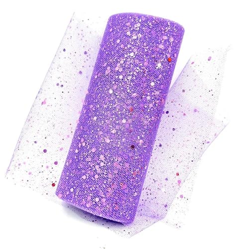 QIUSHIBO TüLlrolle Glitzer-Tüllstoffrolle, 15,2 cm, 9,1 m, glitzernde Pailletten, Spulennetz for Hochzeit, Tutu, Rock, Geschenkverpackung, Party-Dekoration TüLl Stoff Rolle(Purple) von QIUSHIBO
