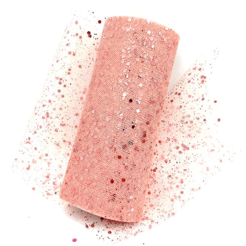 QIUSHIBO TüLlrolle Glitzer-Tüllstoffrolle, 15,2 cm, 9,1 m, glitzernde Pailletten, Spulennetz for Hochzeit, Tutu, Rock, Geschenkverpackung, Party-Dekoration TüLl Stoff Rolle(Rose Gold) von QIUSHIBO