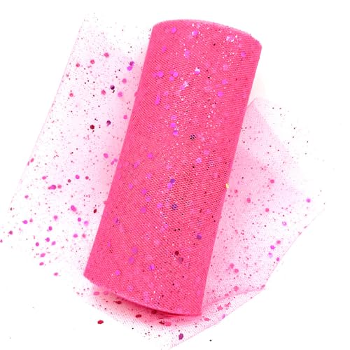 QIUSHIBO TüLlrolle Glitzer-Tüllstoffrolle, 15,2 cm, 9,1 m, glitzernde Pailletten, Spulennetz for Hochzeit, Tutu, Rock, Geschenkverpackung, Party-Dekoration TüLl Stoff Rolle(Rose Red) von QIUSHIBO