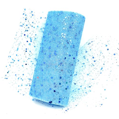 QIUSHIBO TüLlrolle Glitzer-Tüllstoffrolle, 15,2 cm, 9,1 m, glitzernde Pailletten, Spulennetz for Hochzeit, Tutu, Rock, Geschenkverpackung, Party-Dekoration TüLl Stoff Rolle(SKU Blue) von QIUSHIBO