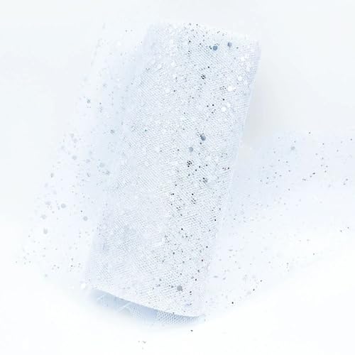 QIUSHIBO TüLlrolle Glitzer-Tüllstoffrolle, 15,2 cm, 9,1 m, glitzernde Pailletten, Spulennetz for Hochzeit, Tutu, Rock, Geschenkverpackung, Party-Dekoration TüLl Stoff Rolle(White) von QIUSHIBO