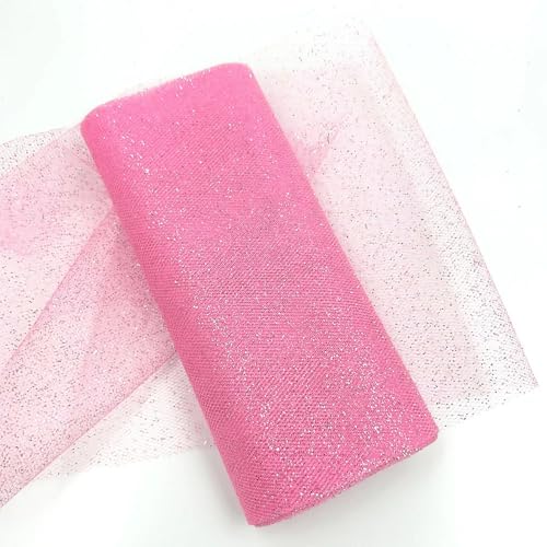 QIUSHIBO TüLlrolle Mehrfarbige Tüllrollen, 15,2 cm x 9,1 m, Hochzeitsdekoration, glitzernder Pailletten-Tüll, Netzmaterial for Partybedarf TüLl Stoff Rolle(Pink) von QIUSHIBO