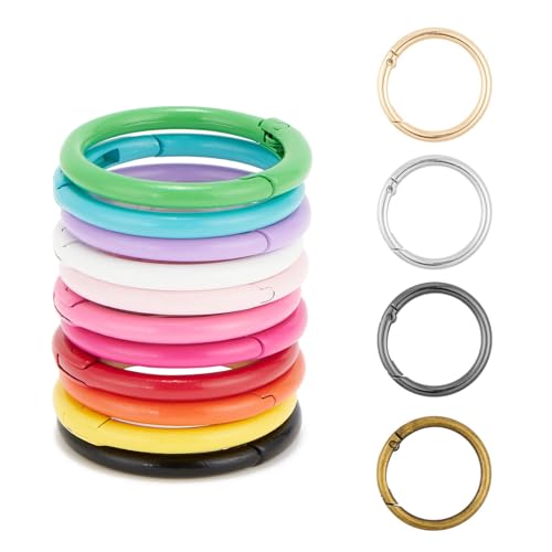QIUTIMIY 15 Stück Rund Karabinerring O-Ring,Metall Runde Federspaltringe für Handtaschen, Schlüsselanhängern, Schnallen, Taschen, Geldbörsen(Multicolor,32mm) von QIUTIMIY