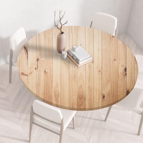 Runde Tischdecke Gartentischdecke Rund Tischtuch Tablecloth Gartentischtuch Holzoptik Gartentisch Decke Garten Tischdecken Outdoor Wetterfest Abwaschbar mit Gummizug für Draußen(D,100cm) von QIUWENSP
