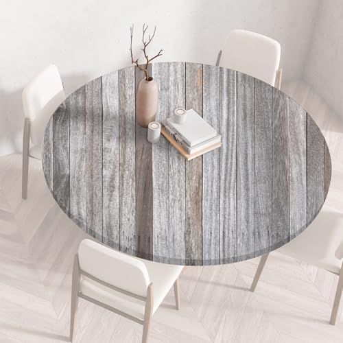 Runde Tischdecke Gartentischdecke Rund Tischtuch Tablecloth Gartentischtuch Holzoptik Gartentisch Decke Garten Tischdecken Outdoor Wetterfest Abwaschbar mit Gummizug für Draußen(G,120cm) von QIUWENSP