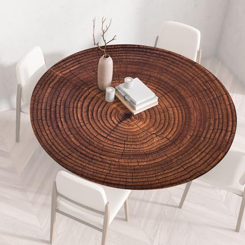 Runde Tischdecke Gartentischdecke Rund Tischtuch Tablecloth Gartentischtuch Holzoptik Gartentisch Decke Garten Tischdecken Outdoor Wetterfest Abwaschbar mit Gummizug für Draußen(L,100cm) von QIUWENSP
