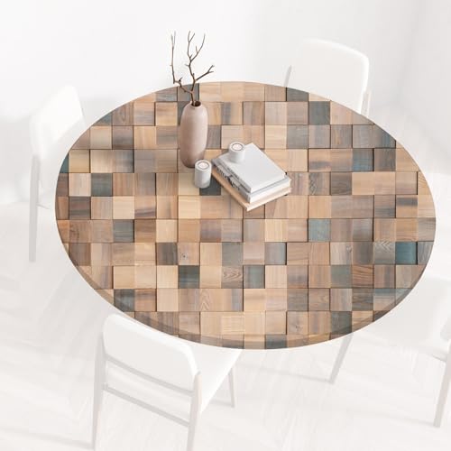 Runde Tischdecke Gartentischdecke Rund Tischtuch Tablecloth Gartentischtuch Holzoptik Gartentisch Decke Garten Tischdecken Tischtücher Outdoor Wetterfest Abwaschbar mit Gummizug für Draußen(H,120cm) von QIUWENSP