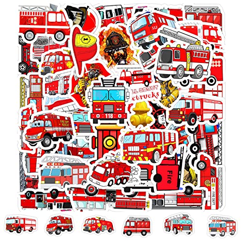 Auto-thema Kinderaufkleber 50 Stücke Feuerwehrauto Sticker Fire Truck Deko Sticker Fahrzeug-aufkleber Für Kinder Junge Autoaufkleber Wasserdicht Themenparty Geschenk Mädchen Junge von QIWEIS