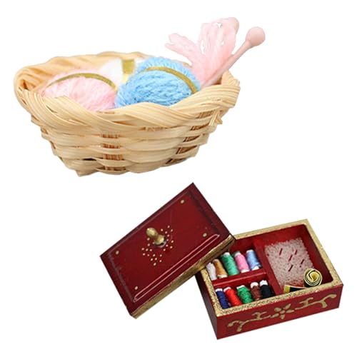 QIYUDUOLA Modell-Garnkorb-Nähwerkzeug-Kits für 1/12 Puppenhäuser, Wohnzimmer-Dekorationen, Nähkästchen, Möbelzubehör QIYUDUOLA Modell-Garnkorb-Nähwerkzeug-Kits für 1/12 Puppenhäuser, Wohnzimmer-Dekorationen, Nähkästchen, Möbelzubehör von QIYUDUOLA