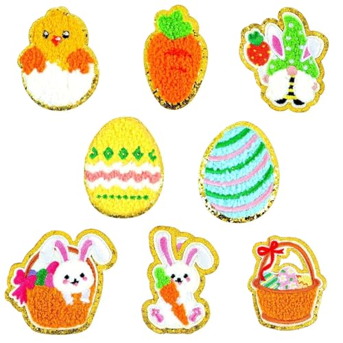 Aufnäher Ostern Dekoration, 8 PCS Bügelflicken Kinder, Bestickte Flicken Patches Ostern, Flicken zum Aufbügeln Kinder, Bügel Applikationen für DIY Osterdekorationen, Kleidung, Schultaschen (B) von QIZHIQIAMY