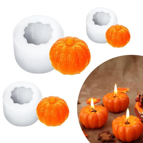Silikonform Kürbis, Gießform Herbst, Kerzenform Kürbis, Silikonformen Gießformen Herbst, Halloween Thanksgiving Harzformen für DIY Kerzen, Seifen, Pralinen, Kunsthandwerk (3PCS) von QIZHIQIAMY