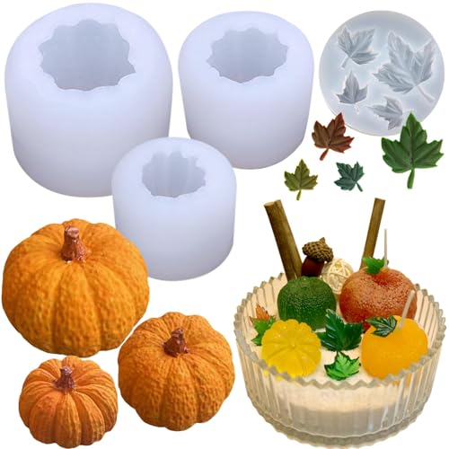 Silikonform Kürbis, Gießform Herbst, Kerzenform Kürbis, Silikonformen Gießformen Herbst, Halloween Thanksgiving Harzformen für DIY Kerzen, Seifen, Pralinen, Kunsthandwerk (4PCS) von QIZHIQIAMY