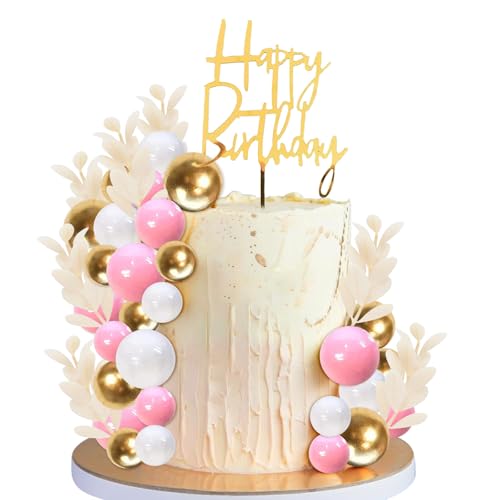 Torten Deko Kugeln, 50 PCS Kugel Cake Topper, Kuchen Dekoration Kugel, Boho Tortendeko Kugeln, Ball Kuchen Dekoration, Cake Topper Geburtstag für Hochzeiten, Feste, Babypartys (Rosa) von QIZHIQIAMY