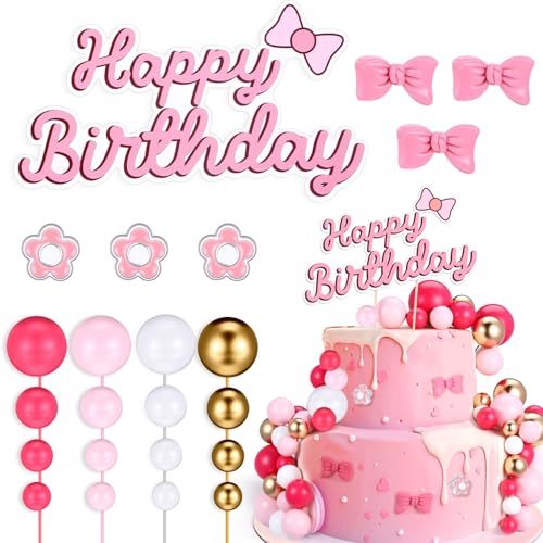 Tortendeko Rosa Schleifen, 39 PCS Torten deko Mädchen, Tortendeko Kugeln, Happy Birthday Torten deko, Schleifen und Blumen Kuchendekoration für Hochzeiten, Geburtstage, Babypartys, Mottopartys Tortendeko Rosa Schleifen, 39 PCS Torten deko Mädchen, Tortendeko Kugeln, Happy Birthday Torten deko, Schleifen und Blumen Kuchendekoration für Hochzeiten, Geburtstage, Babypartys, Mottopartys von QIZHIQIAMY