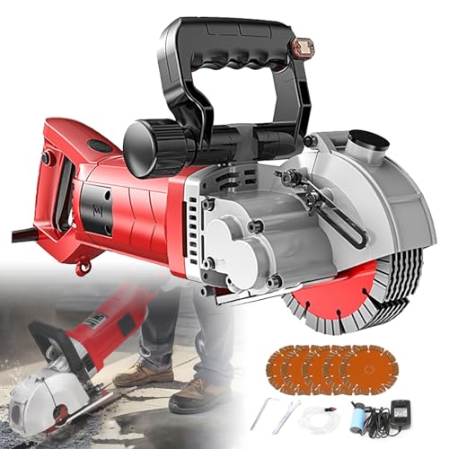 QIeCny Elektrischer Mauernutfräser (6500 U/min), 5500-W-Wandnut-Schneidemaschine, Tiefe Einstellbar (0–42 Mm) + Breite 40 Mm, 90° Drehbare Nut, Präzises Schneiden,Red von QIeCny