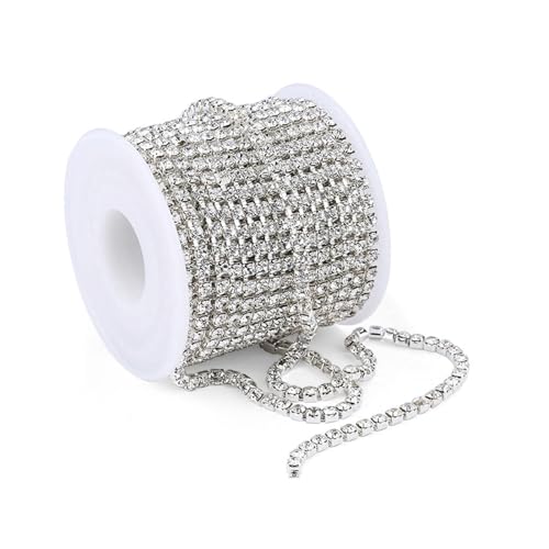 Kristall Rhinestones Diamant Strass Borte Band 10m 2mm Strass Borte Band Trimmen Klaue Kette Nahen Handwerk Strassband Glitzerband zum Aufnähen für DIY-Dekoration (silber/schwarz) von QJIRZB