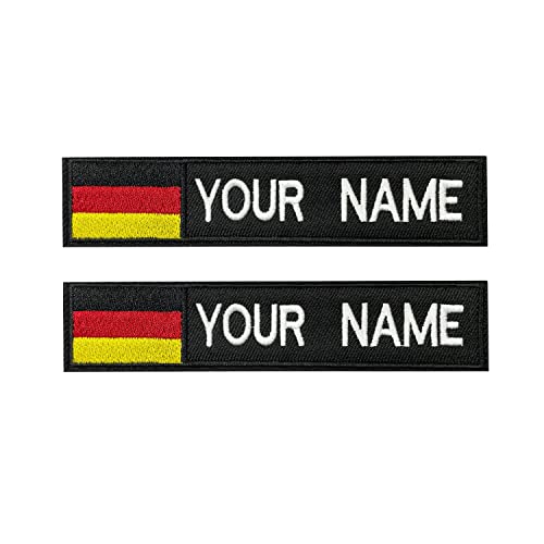2pcs anpassbarer Name Patches mit Hakenverschluss, Personalisierte taktische Moral bestickte Namen Bänder mit Deutschland Flagge Patch für Hütekappen (A-Black) von QJS PATCH