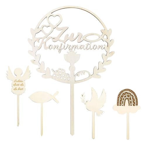 QKEPCY 5 Stück Tortendeko Firmung Holz Tortendeko Firmung Fisch Kreuz Kuchen Erstkommunion Deko Junge Mädchen Geschenke Gastgeschenke Kommunionsgeschenke (Weiß-1) von QKEPCY