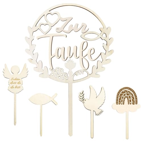 QKEPCY 5 Stück Tortendeko Firmung Holz Tortendeko Firmung Fisch Kreuz Kuchen Erstkommunion Deko Junge Mädchen Geschenke Gastgeschenke Kommunionsgeschenke (Weiß-2) von QKEPCY