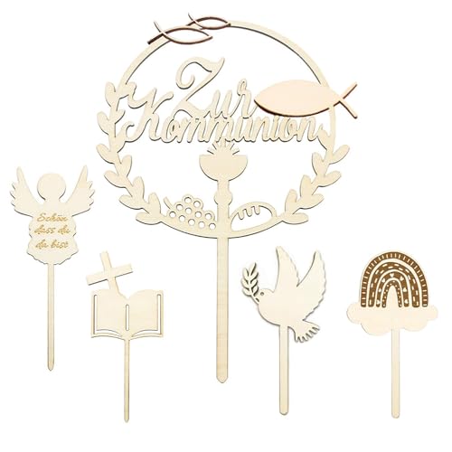 QKEPCY 5 Stück Tortendeko Firmung Holz Tortendeko Firmung Fisch Kreuz Kuchen Erstkommunion Deko Junge Mädchen Geschenke Gastgeschenke Kommunionsgeschenke (Weiß-3) von QKEPCY