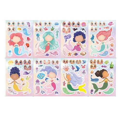 QKEPCY Meerjungfrau 24 Blätter Prinzessin DIY Sticker Kinder Aufkleber Partytütenfüller Geschenk Set Geburtstag Party Dekorationen Partyzubehör Deko für Jungen Mädchen QKEPCY Meerjungfrau 24 Blätter Prinzessin DIY Sticker Kinder Aufkleber Partytütenfüller Geschenk Set Geburtstag Party Dekorationen Partyzubehör Deko für Jungen Mädchen von QKEPCY