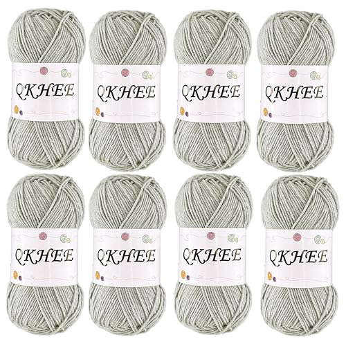 QKHEE Garn zum Häkeln und Stricken, 50 g, fein/Fingergewicht (1), 60 % Baumwolle, 40 % Acryl, weiches Garn-Set für Oma-Quadrate und Amigurumi (hellgrau) von QKHEE