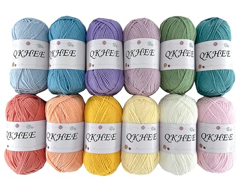 QKHEE Garn zum Häkeln und Stricken, 50 g, weiches Garn, 60 % Baumwolle, 40 % Acryl, feines Häkelgarn-Set für die Herstellung von Oma-Quadraten und Amigurumi (Sping) von QKHEE