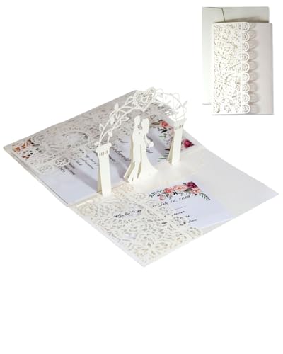 QLEUIFT 2 pcs Pop Up Hochzeitskarte mit Umschlag 3D Karte Hochzeit Glückwunsch Karte Hochzeitseinladungen für Hochzeitstag, Valentinstag, Hochzeitsgeschenke, Elfenbeinweiß QLEUIFT 2 pcs Pop Up Hochzeitskarte mit Umschlag 3D Karte Hochzeit Glückwunsch Karte Hochzeitseinladungen für Hochzeitstag, Valentinstag, Hochzeitsgeschenke, Elfenbeinweiß von QLEUIFT