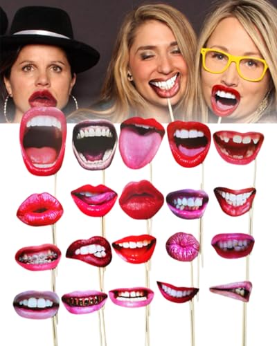 QLEUIFT 20 pcs Fotokabinen-Requisiten, lustige sexy Lippen, Mund, Posing-Requisiten auf einem Stock, DIY-Set für Junggesellinnenabschiede, Party, Hochzeit, Weihnachten, Geburtstag, Treffen, Halloween QLEUIFT 20 pcs Fotokabinen-Requisiten, lustige sexy Lippen, Mund, Posing-Requisiten auf einem Stock, DIY-Set für Junggesellinnenabschiede, Party, Hochzeit, Weihnachten, Geburtstag, Treffen, Halloween von QLEUIFT