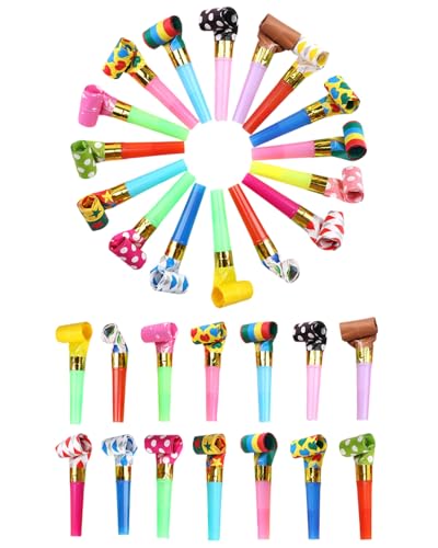 QLEUIFT Party Hörner 30 Stück Krachmacher Funny Whistles Gebläse Krachmacher Verwendet für Party (Schillernde Farben) von QLEUIFT