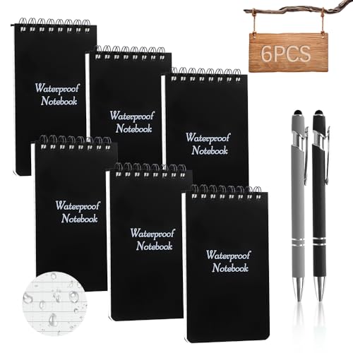 QLFJ-FurDec 6PCS Wasserdichtes Notizbuch Mini Notizblock 2PCS Kugelschreiber, A7 Pocket Write in the Rain Notizbücher mit Spirale, 13x7.7cm Kleiner Field Notes (6Stück Notizblock) von QLFJ-FurDec