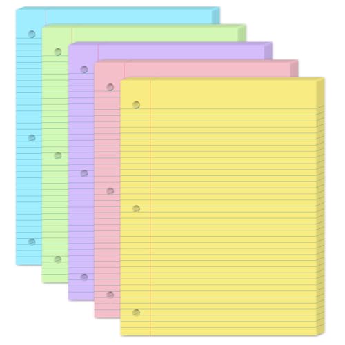 600 Blatt lose Blätter, buntes College-Papier, liniert, 20,3 x 26,7 cm, 5 Farben, liniert, Füllpapier, Notizbuch, Papier, 3 Löcher, für Schule, Büro, Meeting 600 Blatt lose Blätter, buntes College-Papier, liniert, 20,3 x 26,7 cm, 5 Farben, liniert, Füllpapier, Notizbuch, Papier, 3 Löcher, für Schule, Büro, Meeting von QLGQLG