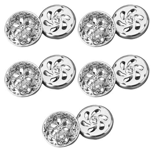 10 Stück Kleiderknöpfe – modische hohle Blume, großer silberfarbener Schaft, runde Form, Metallknopf-Set (25 mm) für Männer und Frauen, Jacke, Uniform, Hemd, Mantel von QLHNGUZ