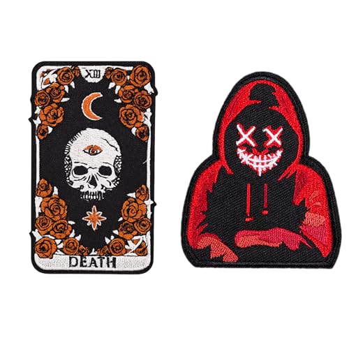 Aufnäher mit Totenkopf-Motiv, bestickt, zum Aufbügeln oder Aufnähen, für Kleidung, Jacken, Klettverschluss-Applikationen für DIY-Dekoration, T-Shirt, Hoodies, Jeans, Taschen, Halloween-Dekoration, 2 von QLHNGUZ