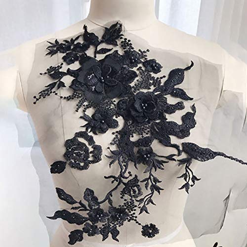 QLING 3D Stickerei Perlen Spitze Applikation Blumen Strass Tüll Besatz Besetzter Stoff für DIY Ausschnitt Hochzeit Brautkleid Kleidung Stickerei Dekoration, nicht null, Schwarz , Free Size QLING 3D Stickerei Perlen Spitze Applikation Blumen Strass Tüll Besatz Besetzter Stoff für DIY Ausschnitt Hochzeit Brautkleid Kleidung Stickerei Dekoration, nicht null, Schwarz , Free Size von QLING